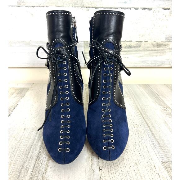 Alaïa Paris Women’s 8 Blue Suede Black Leather Studded Ankle Boots Designer - Picture 2 of 9